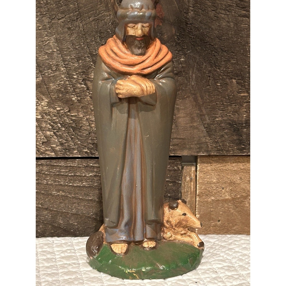 Vintage Holland Unbranded Ceramic Nativity Figurine Standing Shepherd With Dog
